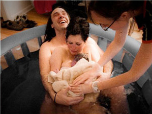 Greeting baby after a water birth